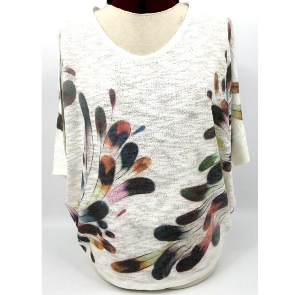 Phil Love Feather Print Dolman Sleeve Boho Top Oversized